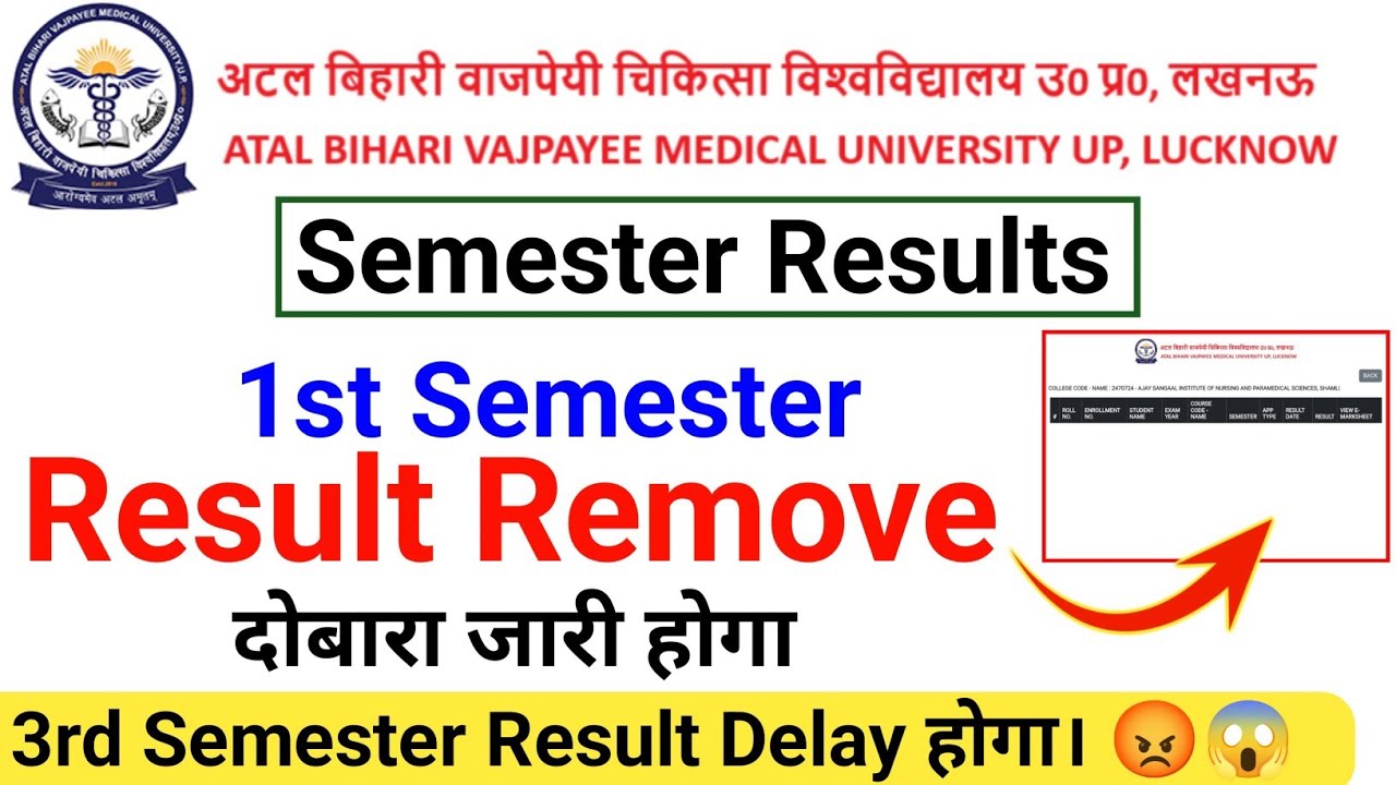 Abvmu Bsc Nursing 1st semester Result 2026 दोबारा जारी होगा । up Bsc Nursing 3rd semester Result2026