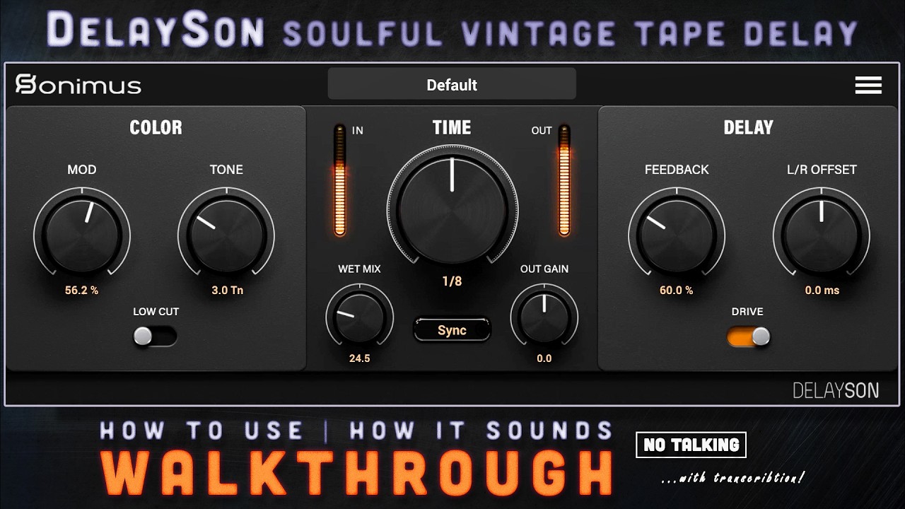Sonimus DelaySon - FREE Vintage Tape Delay Plugin | Walkthrough & Mix Tutorial (no talking)