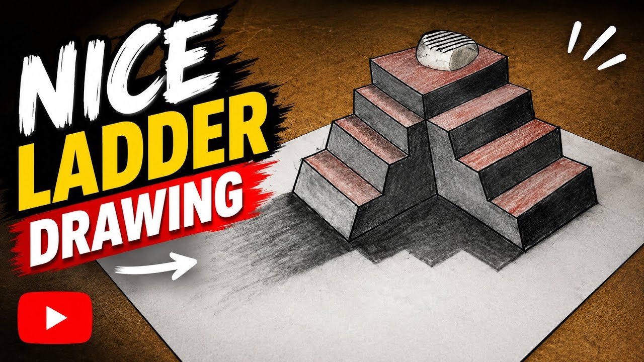 How to make 3d ladder drawing for new bignner||easy 3d ladder drawing on the paper step by step