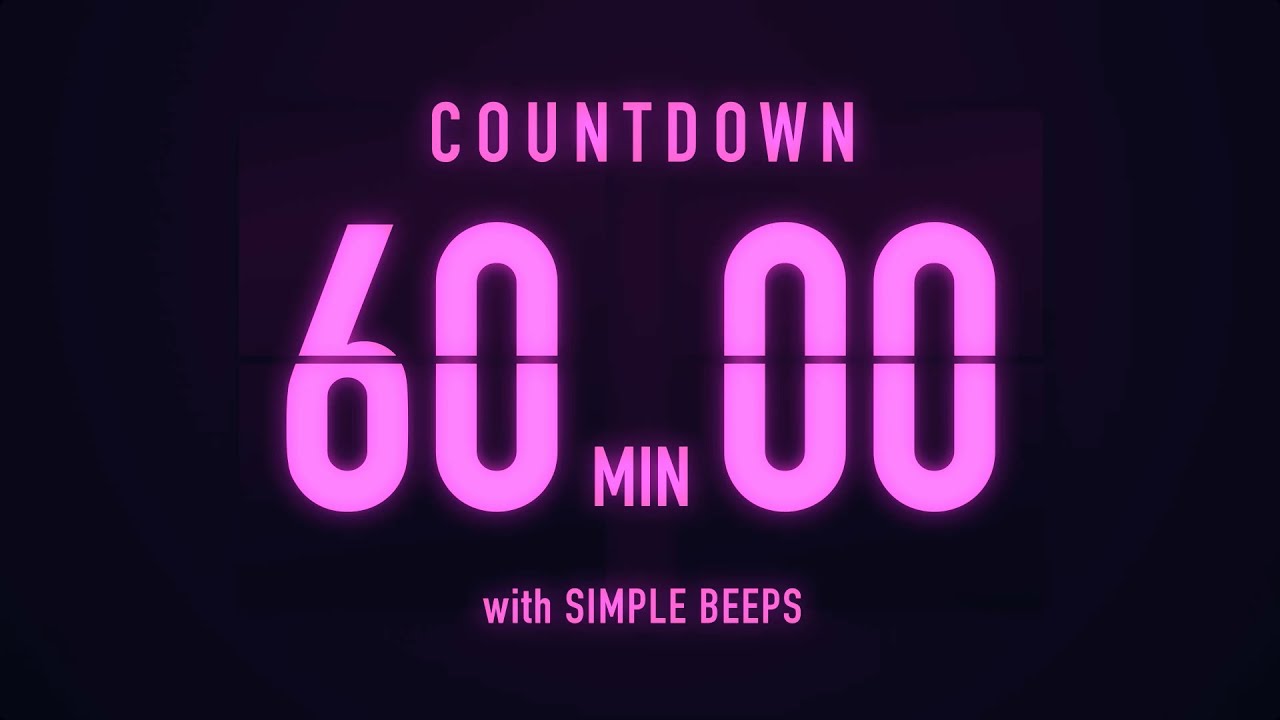 60 Minute Countdown Timer ⏳ Flip Clock with Low Beeps Every 5 Minutes 🟣