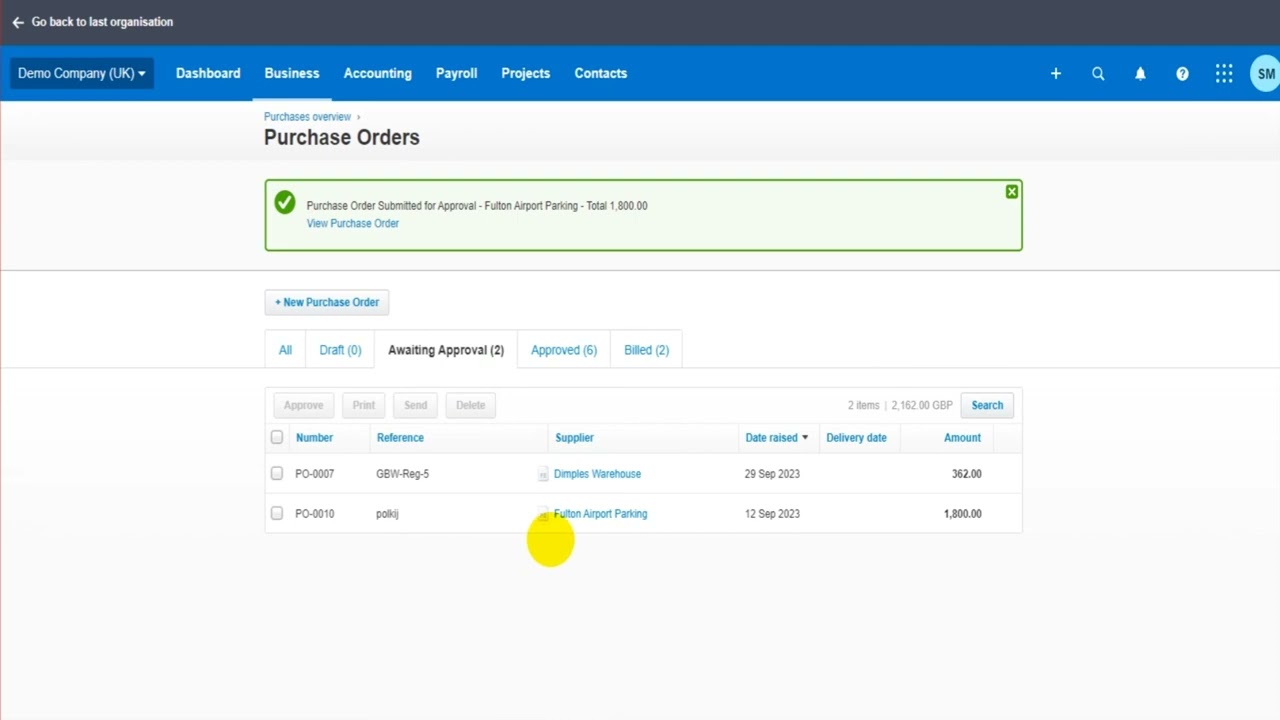 Использование заказов на закупку в Xero
