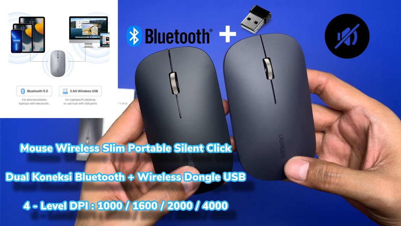 UGREEN 🔥 Mouse Wireless Silent Klik Dual Koneksi Bluetooth + Dongle USB 🔥 Unboxing + Quick Review