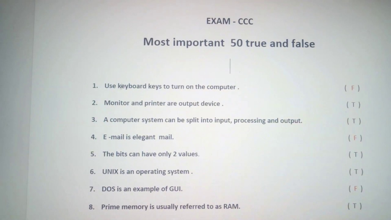 CCC most important true and false.