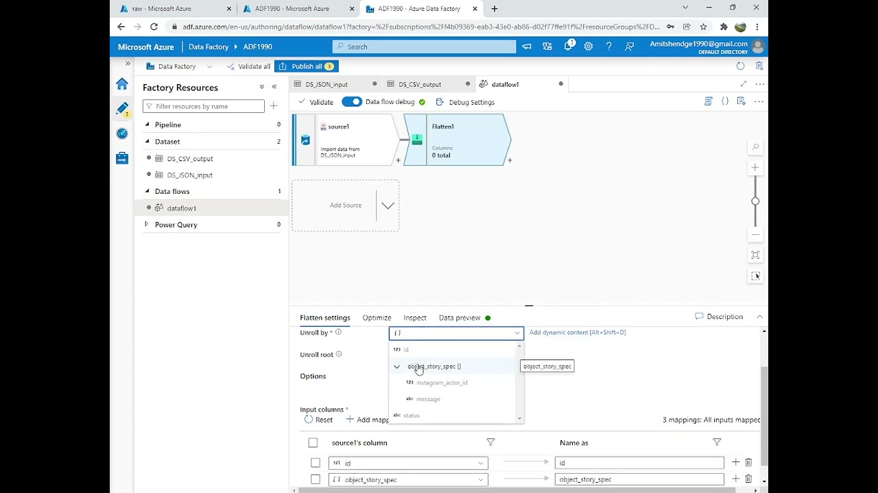 Data Flow in Azure Data Factory Transforming JSON file List in Json to Columns