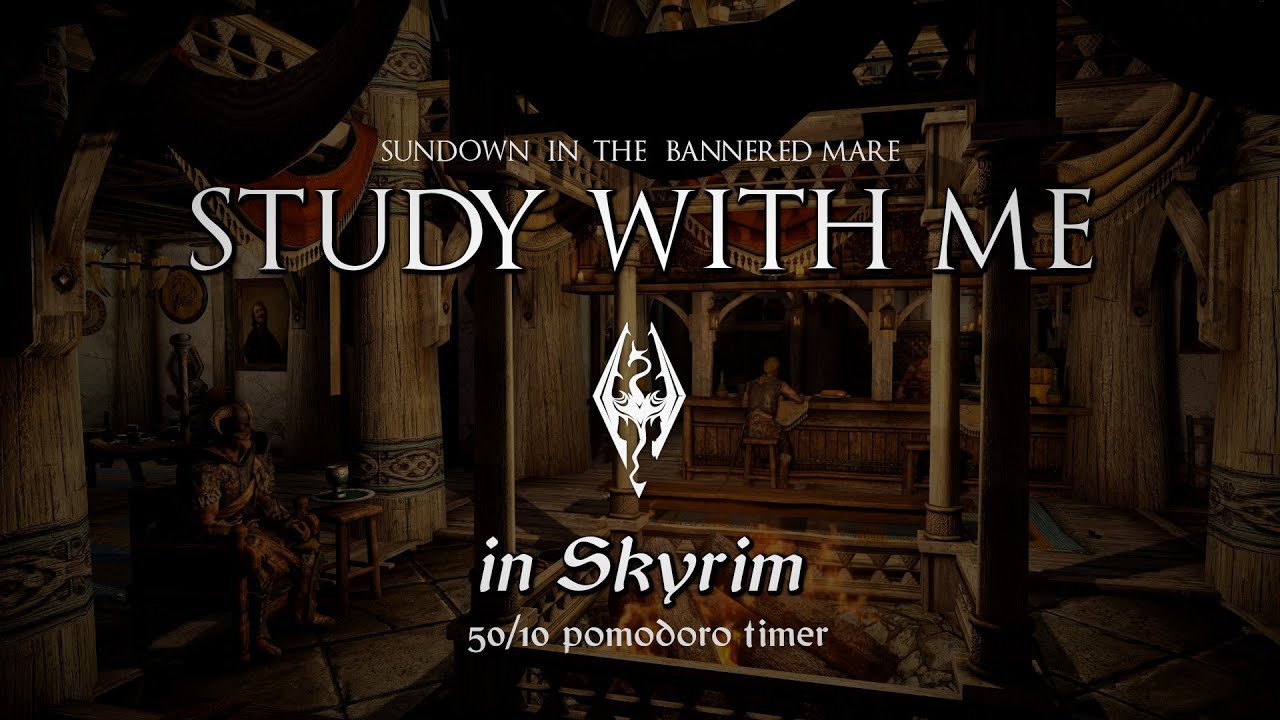 Study with Me in Skyrim | The Bannered Mare | 50/10 Pomodoro Timer [3hr] [4K]