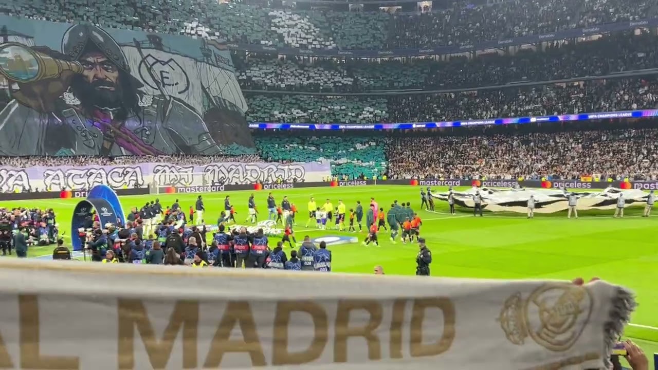 TIFO REAL MADRID MANCHESTER CITY UEFA CHAMPIONS LEAGUE. Estadio Santiago Bernabeu. REYES DE EUROPA.