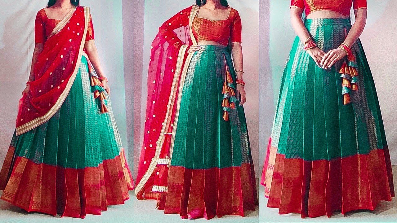 Perfect Knife Pleated Lehenga Skirt Cutting and Stitching easily | Convert saree into lehenga