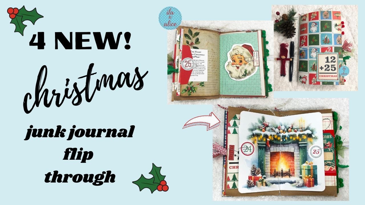 4 НОВЫХ рождественских журнала-мусора! Просто пролистайте — #junkjournal #christmasjournal #junkj...