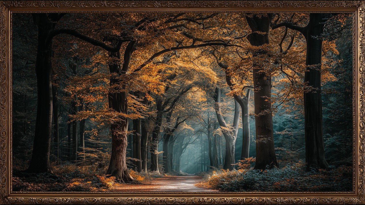 8 Hours Magical Autumn Forest Path 🍂 Golden Fall Trees | Relaxing Nature Scenery for TV & Relaxation