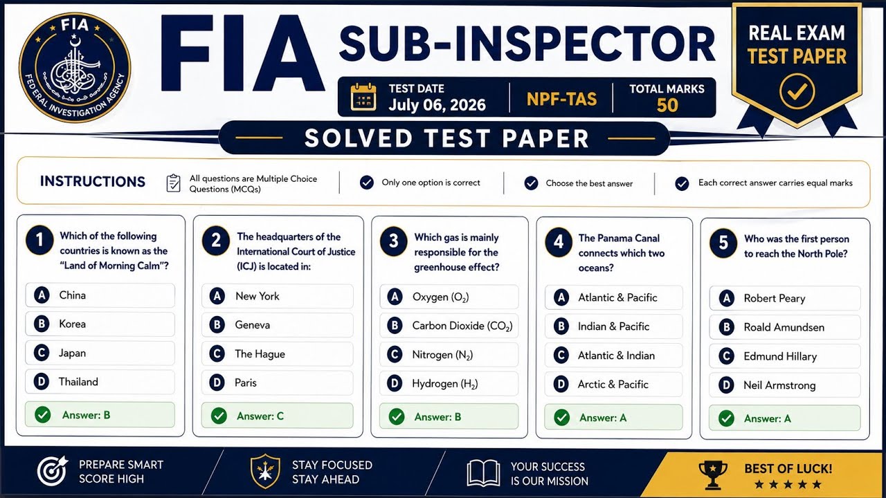 FIA Sub Inspector Solved Paper Batch-1 | Dated July 06, 2026 | Latest FIA SI Test Preparation