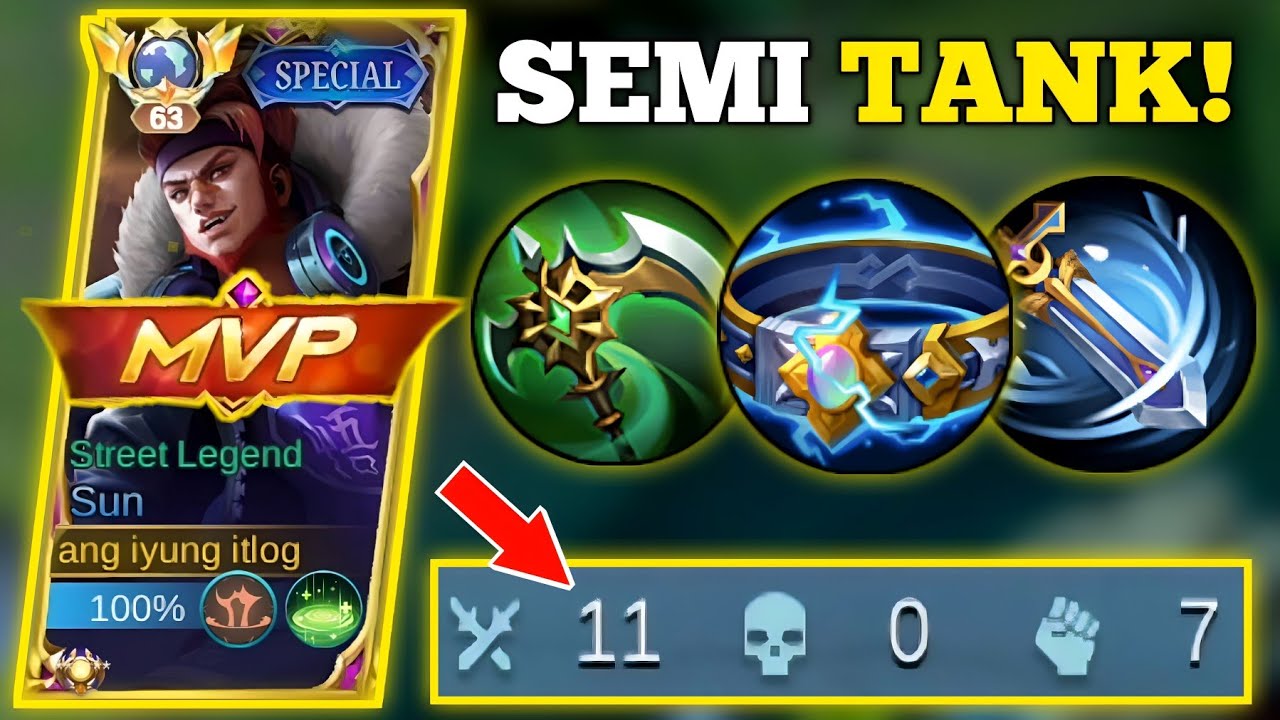SEMI TANK SUN IS CHEAT!🥚| SUN BEST BUILD AND EMBLEM -MLBB🔥 #topglobalsun #mobilelegends #urEGG