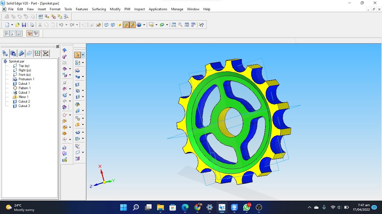 Gear or Sprocket Designing on Solid Edge v20  in the Easiest way