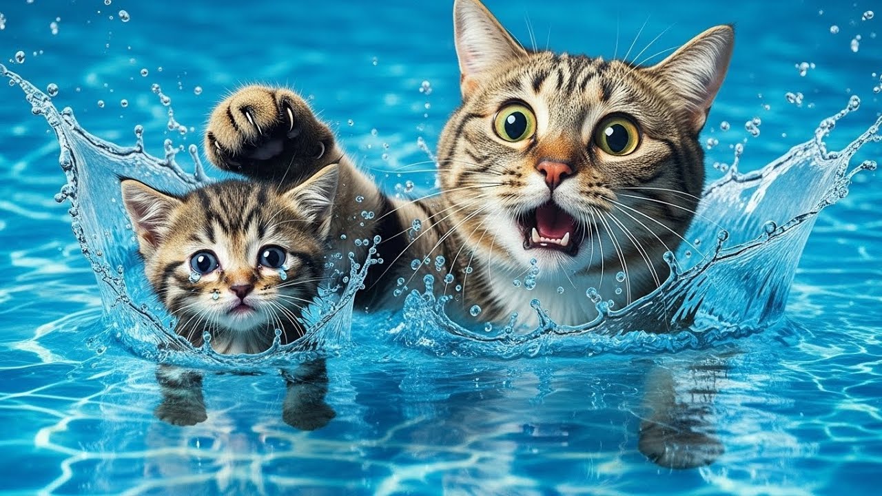 Mama Cat Saves Kitten Falls Into the Swimming Pool Dry Fur, Cook and Lulling Kitten to Sleep