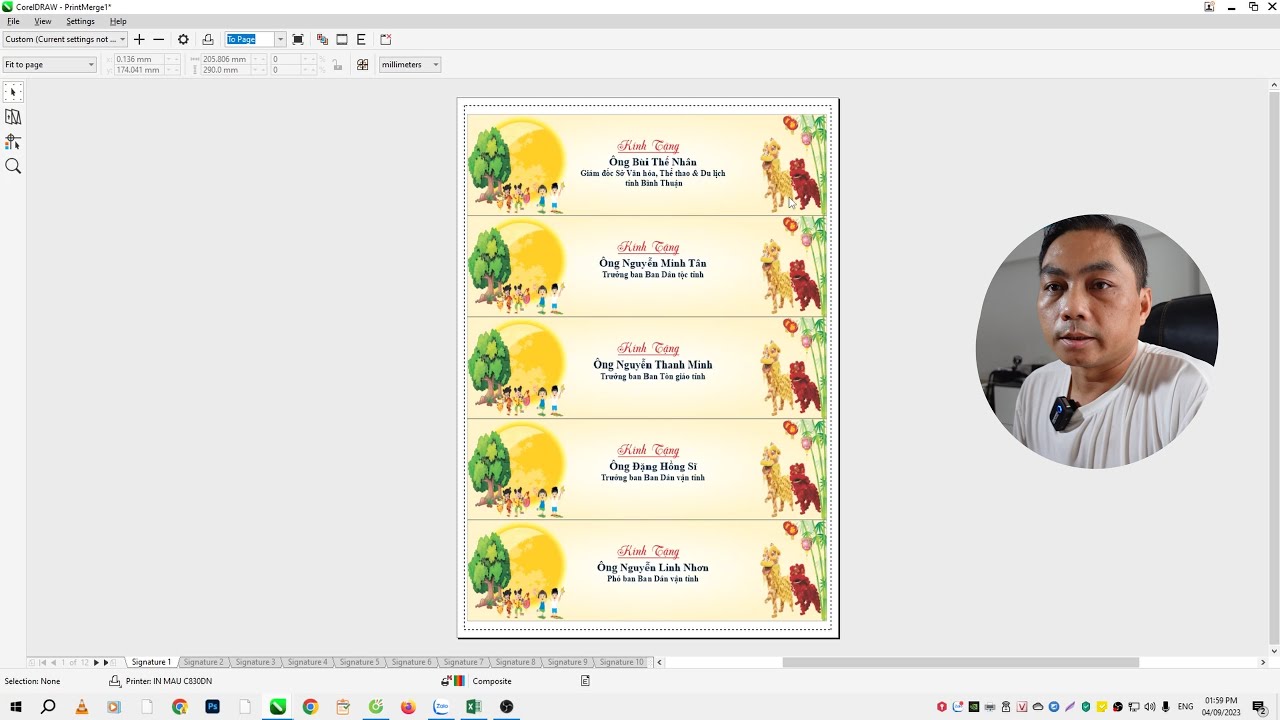 Cách in trộn thư và in theo kích thước file thiết kế trong corel