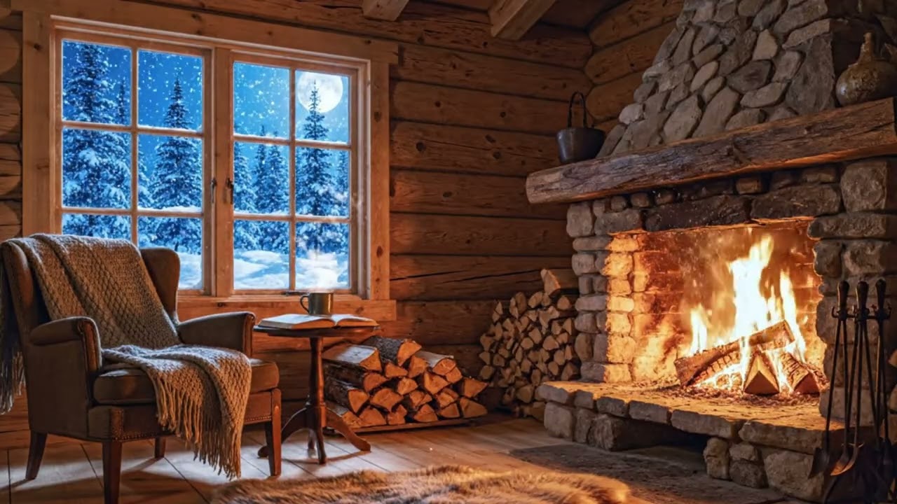 Cozy Cabin Night Background Video