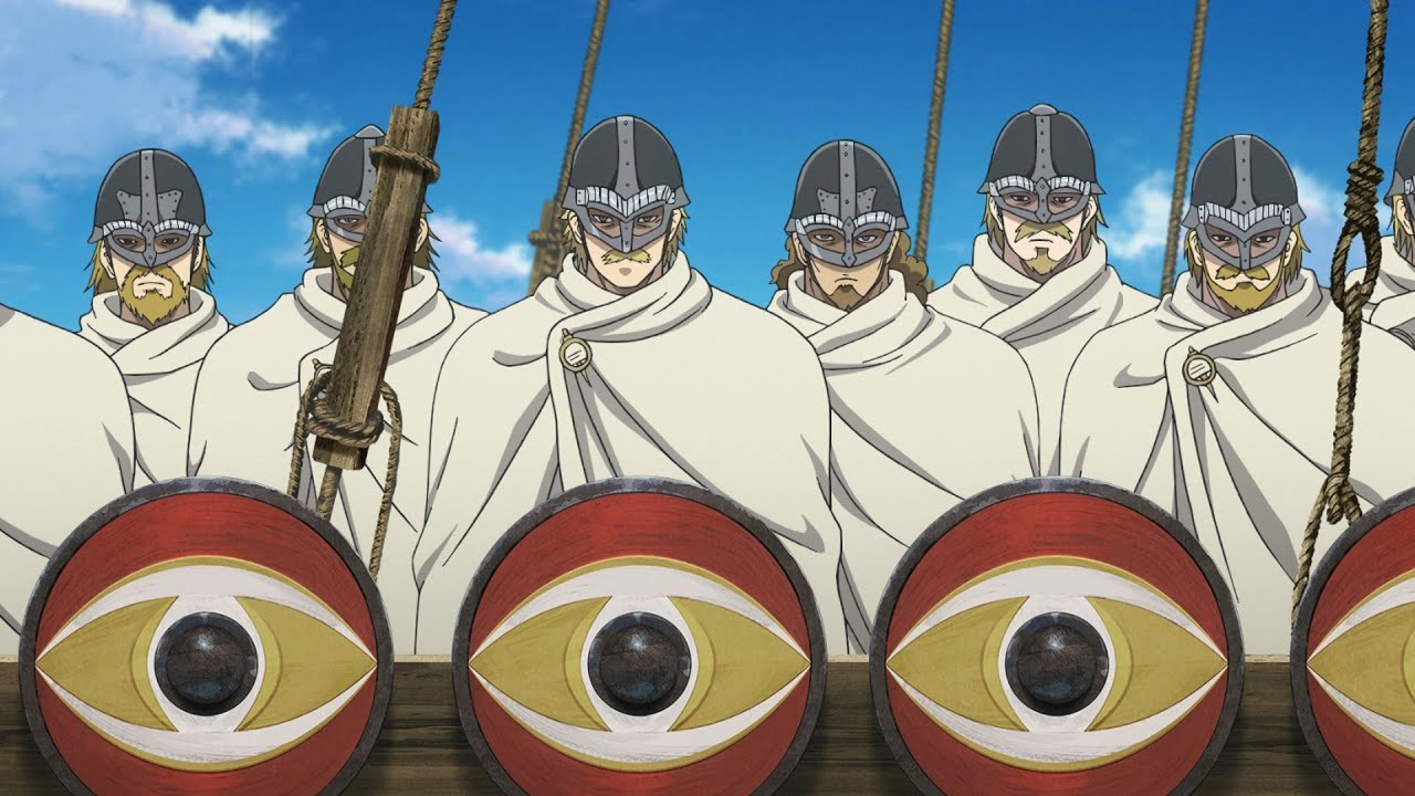 Jomsvikings and king's guard massacre peasants. Vinland saga battle