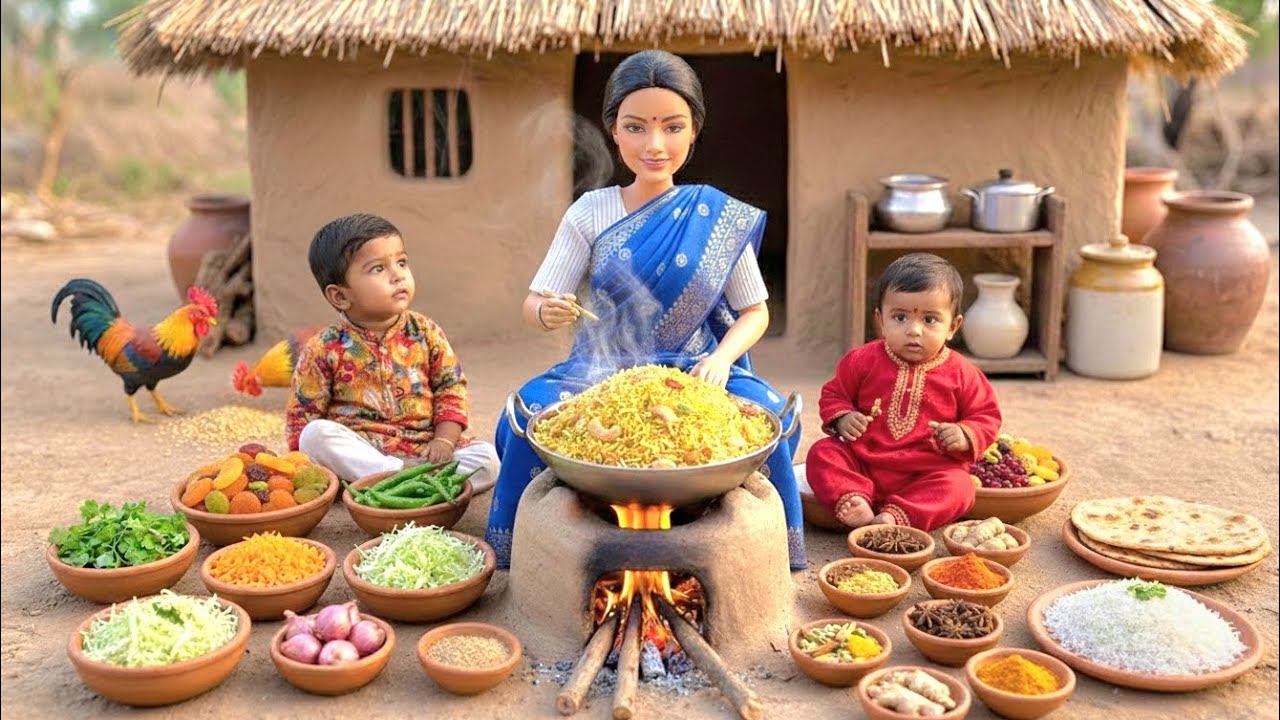 Tiny Doll Cooks Pulao with Dry Fruits 🍛 | Miniature Village Cooking ASMR | Moss Village World