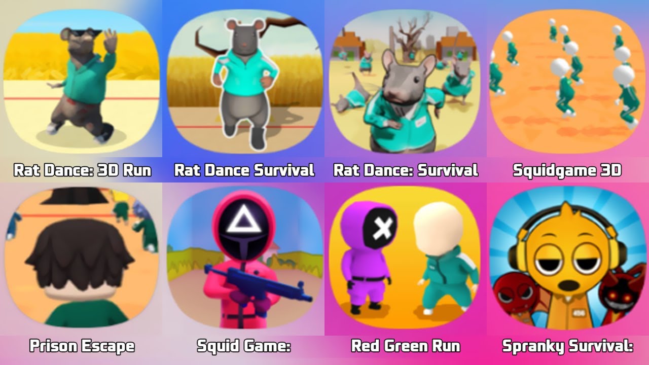 Rat Dance, 3D Run Challenge, Rat Survival Master, Squid Game 3D, Prison Escape, Sprunki Survival