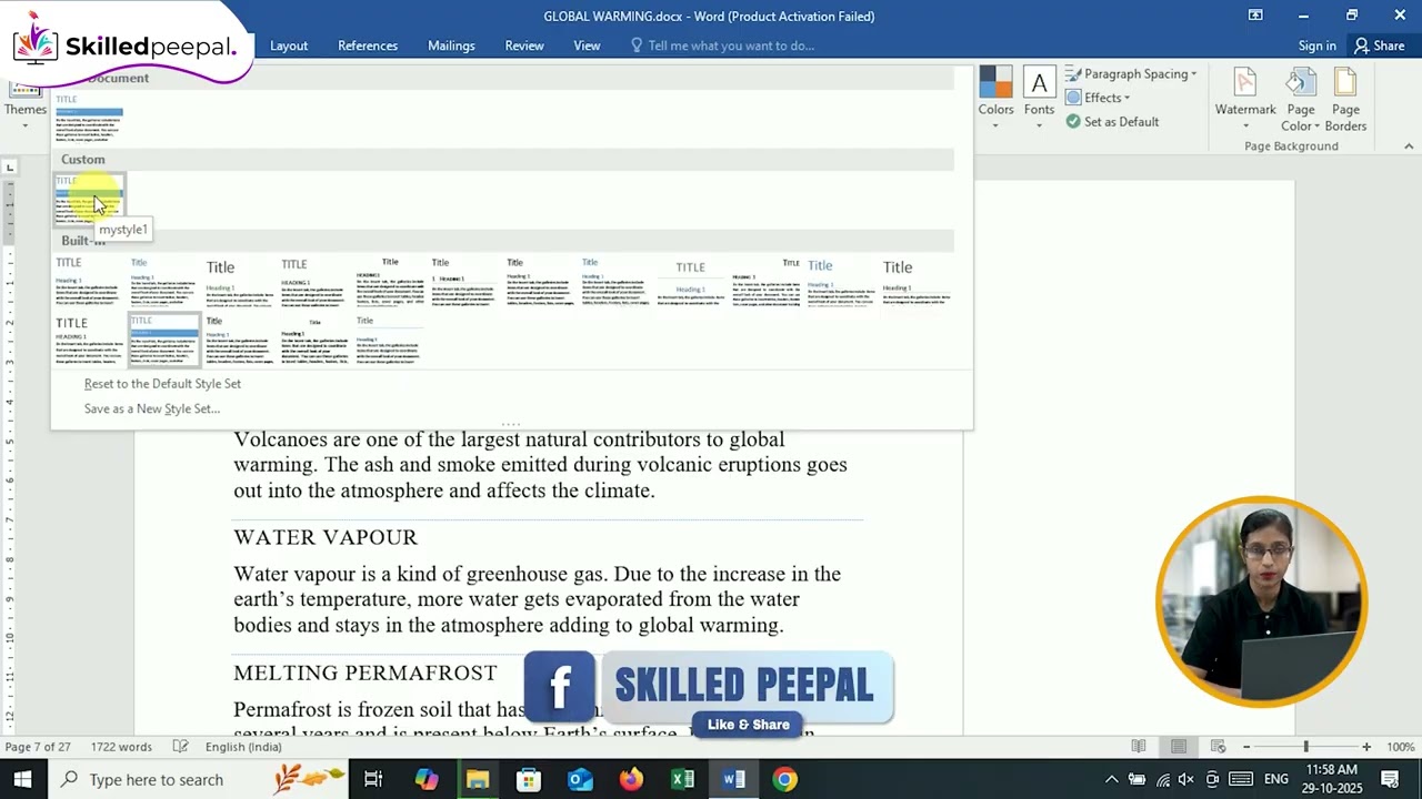 How to Insert Theme & Change Theme Colors in MS Word | Document Formatting Group | Part 1 | Hindi