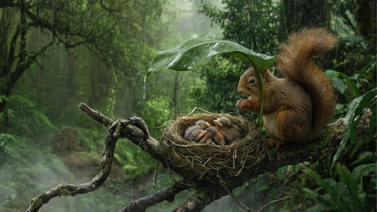 Rain on Leaves 🌧️ Baby Birds in Nests  1 Hour Deep Sleep & Relax