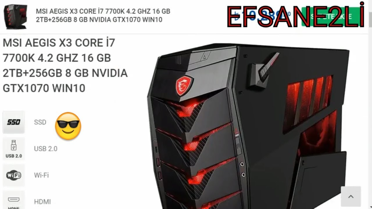 MSI AEGIS X3 CORE İ7 7700K 4.2 GHZ 16 GB 2TB+256GB 8 GB NVIDIA GTX1070 WIN10