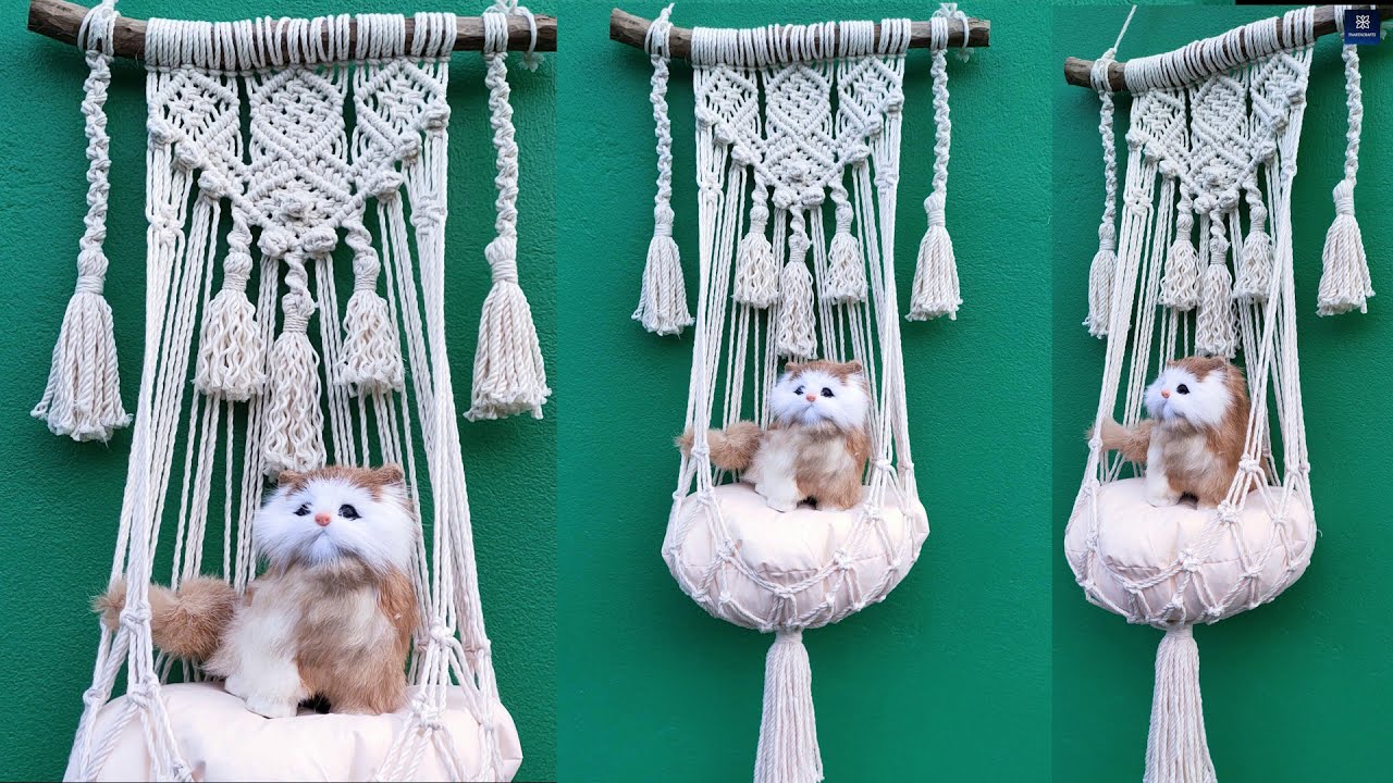 DIY Macrame Cat Hammock #5 - Macramé Cat Bed tutorial for beginner by TNARTNCRAFTS