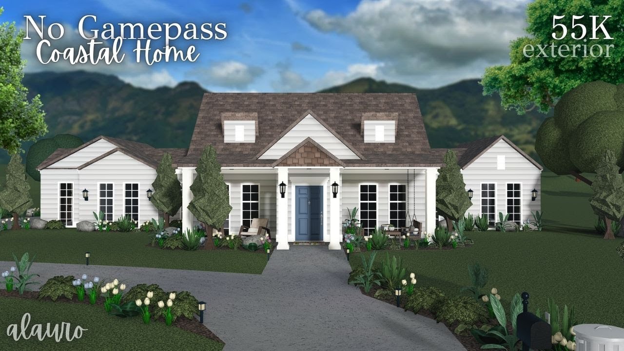 No Gamepass Coastal Home - 55K Exterior - Bloxburg Speed Build | Roblox