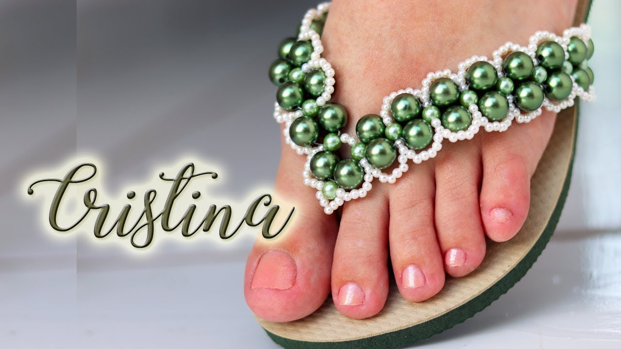 Chinelo decorado: Manta de pérolas
