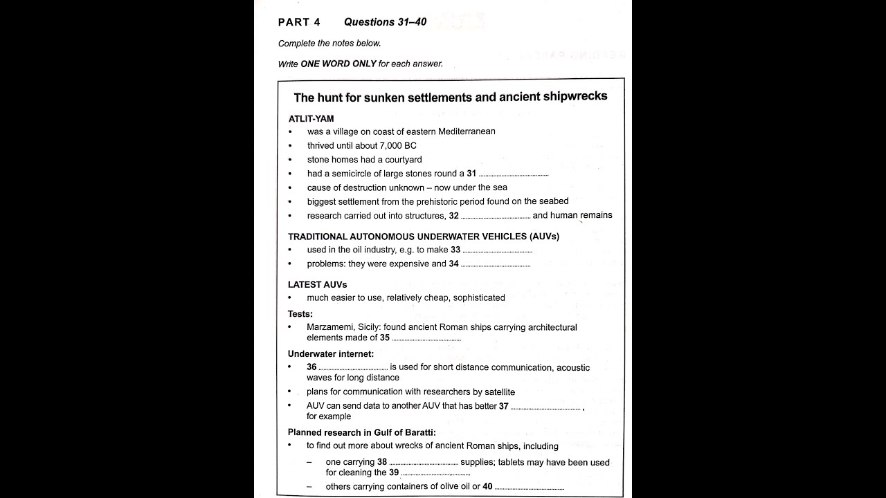 IELTS Listening(Section-4, The hunt for sunken settlements & ancient shipwrecks- Marine Archaeology)