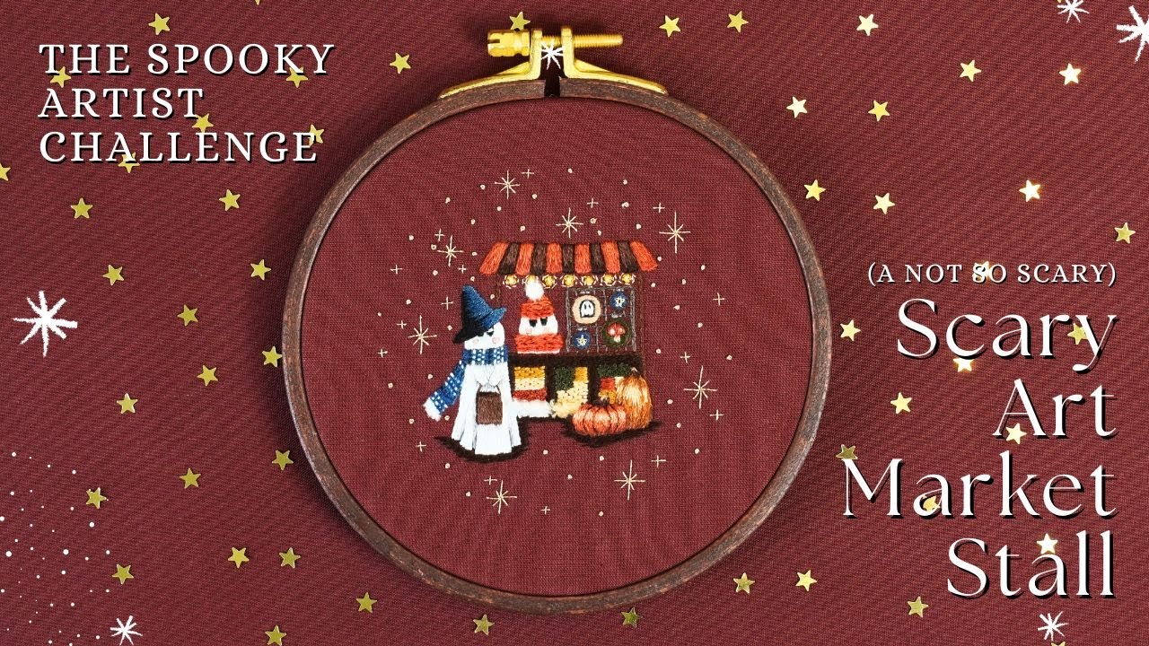Thread painting a cute and spooky art market stall | Cosy autumnal embroidery