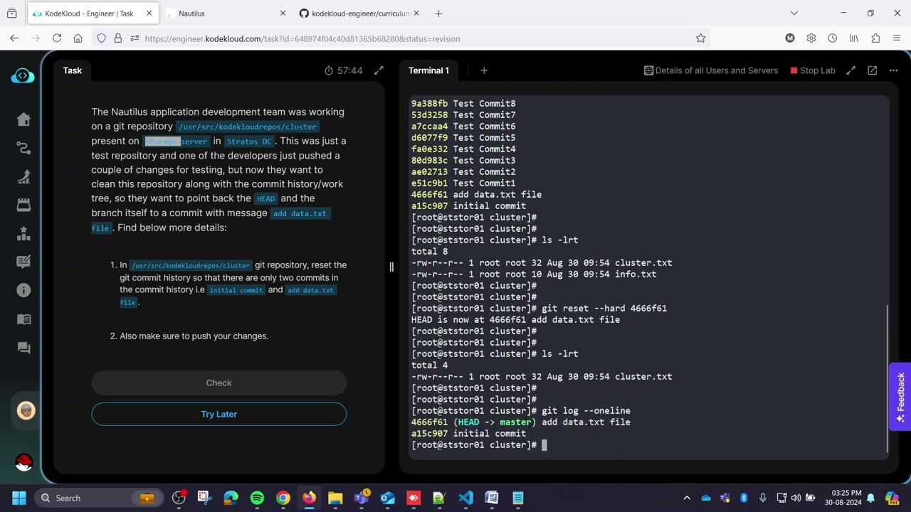 KodeKloud Engineer Task - Git Level 3 - Git Hard Reset