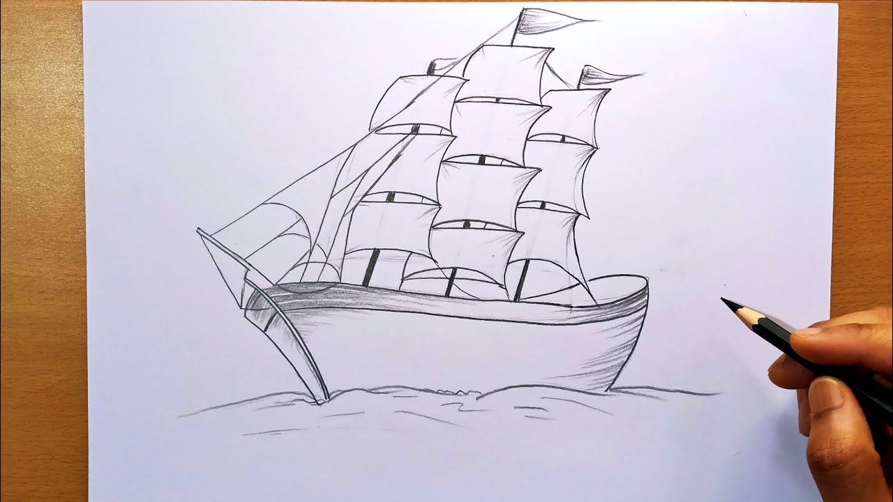 sailing ship drawing pencil sketch for beginners | ship drawing pencil sketch | ship drawing easy