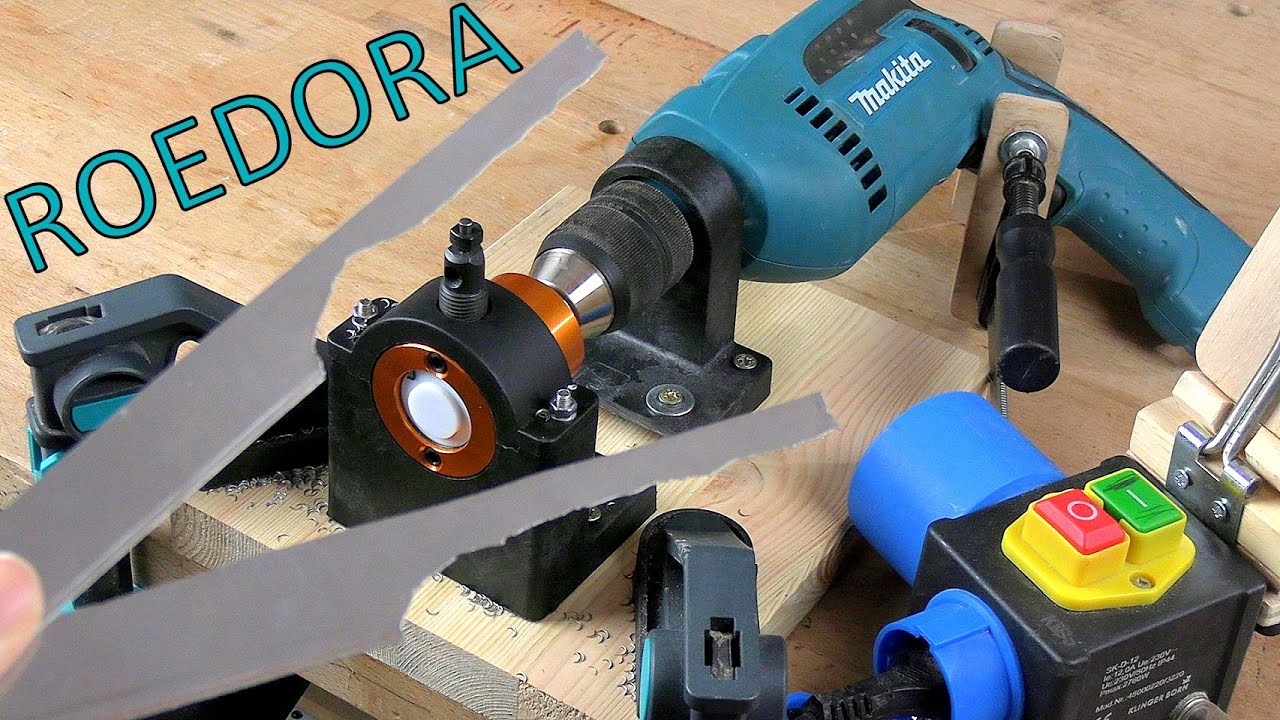 Roedora de chapa para taladro con soporte