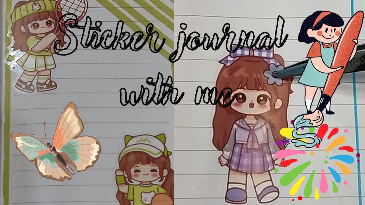 Sticker journal green theme and dressup stickers with kawaii stickers 