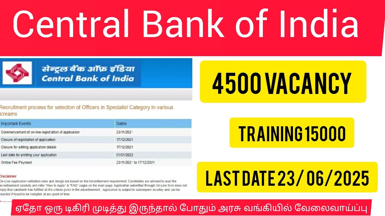 central bank of india apprentice recruitment 2025 /4500apprentice post / bank job notification 2025