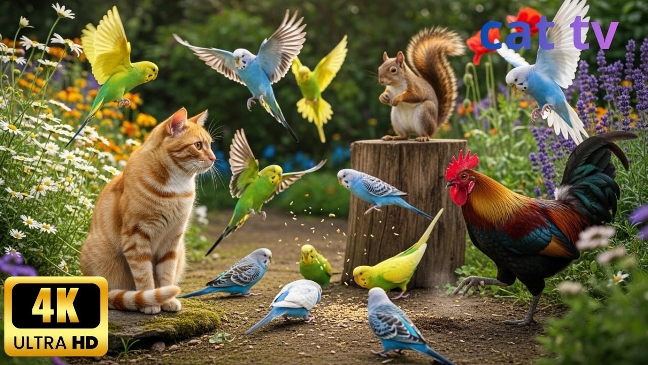 Cat TV Sunny Lake Birds & Budgies 🌅🦜 | 4 Hours 4K Calm | Nature Friends for Cats
