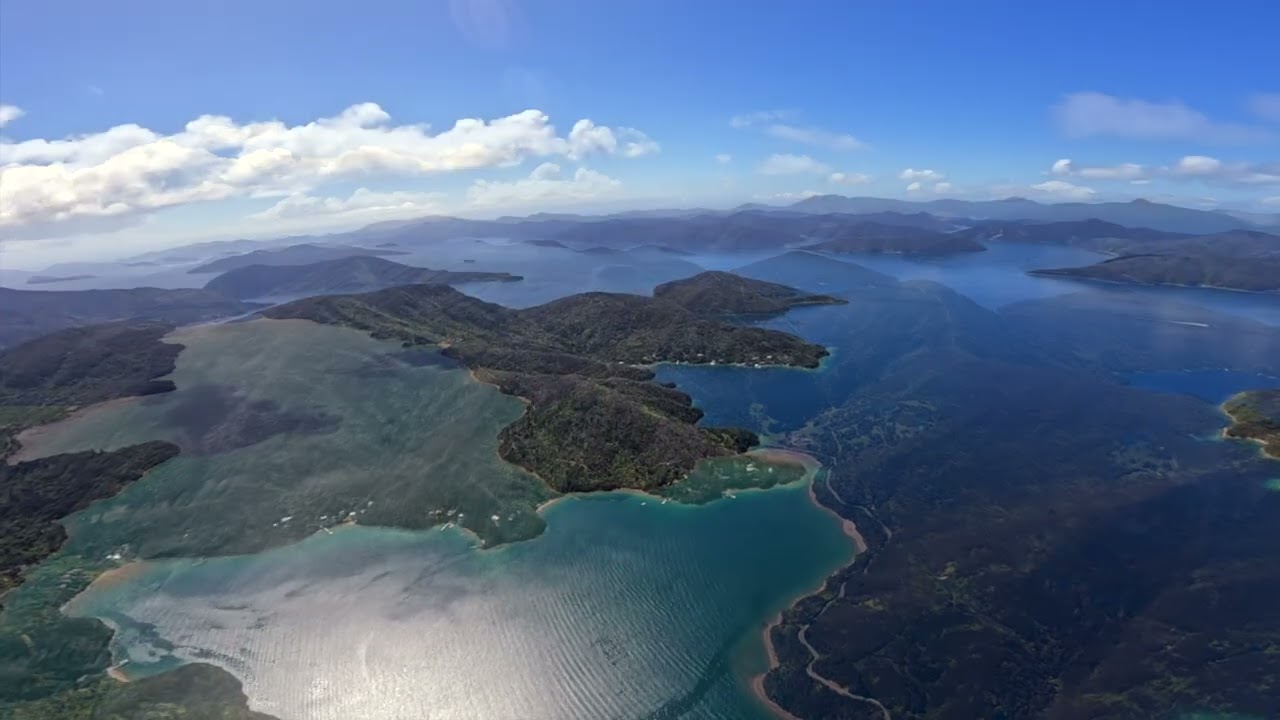 Stunning footage flying over the Marlborough sounds, New Zealand