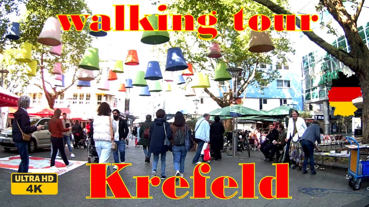 Walking the City Center of Krefeld, Relaxing Tour in 4K