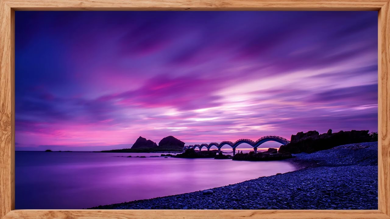 Sanxiantai bridge taiwan landscape dawn purple sky clouds / TV Display 4K