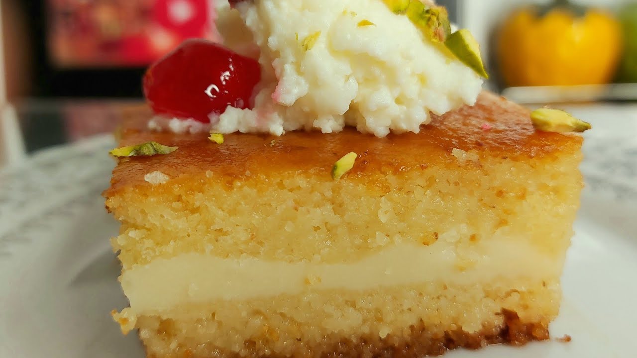 بسبوسة بالقشطه👌بدون بيض باضافه جديده😋 ح تنسي اي طريقه جربتيها❤ من مطبخ خلود