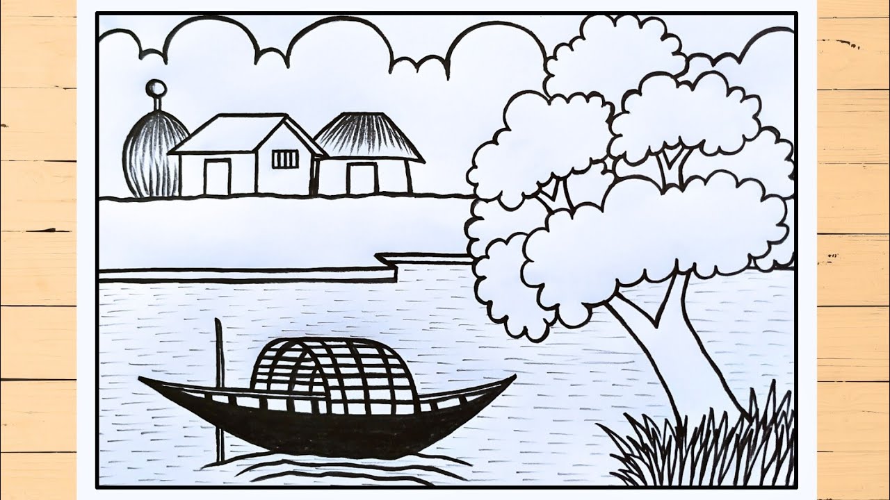 সহজ নিয়মে প্রাকৃতিক দৃশ্য আঁকা | Simple scenery drawing with pencil | Nature drawing tutorial