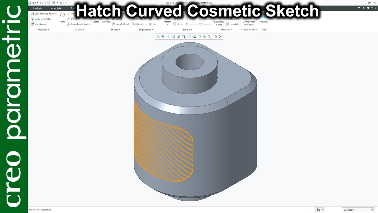 Штриховка изогнутого косметического эскиза в Creo Parametric