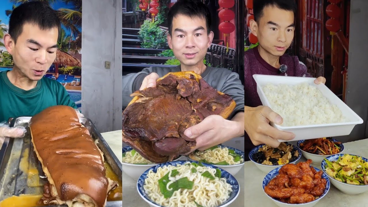 Mukbang Foodie Meat 🍖🥓 Pork Chicken 🍗 Noodles 🍜 with Chinese food #delicious #noodles #yummyfood 