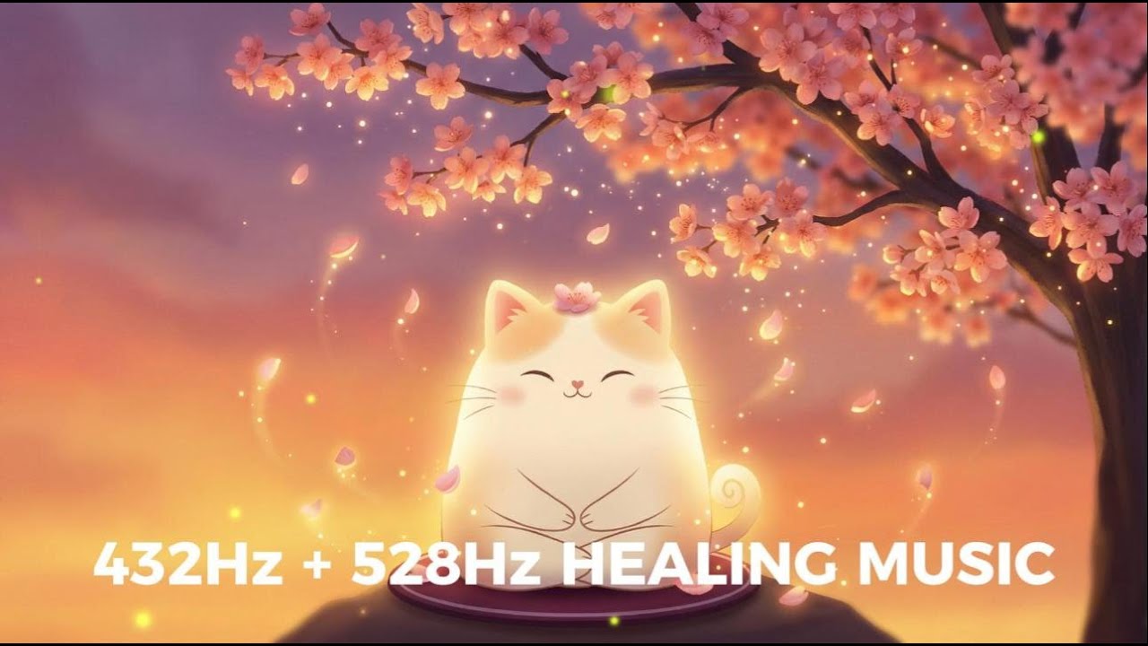 432 Hz + 528 Hz Music Under Golden Cherry Blossoms 🌸🐱✨