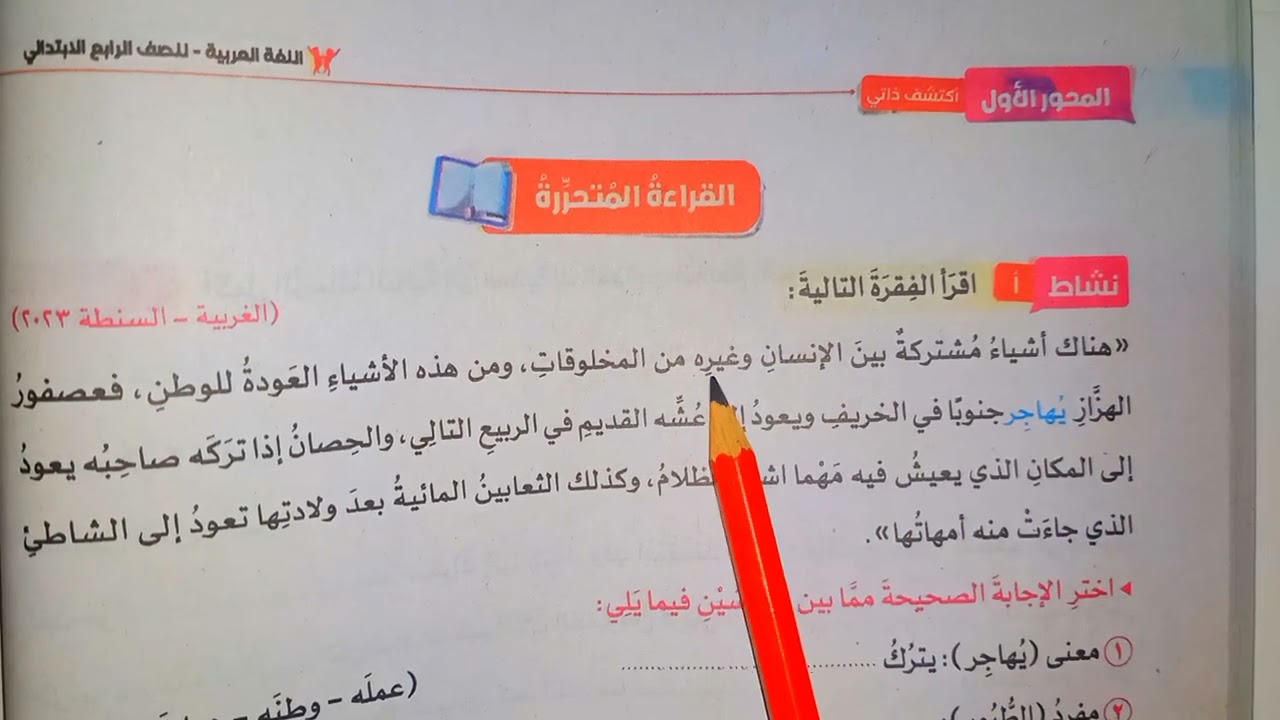 الصف الرابع الابتدائي لغويات درس موطني + حل اسئلة سلاح التلميذ ترم اول