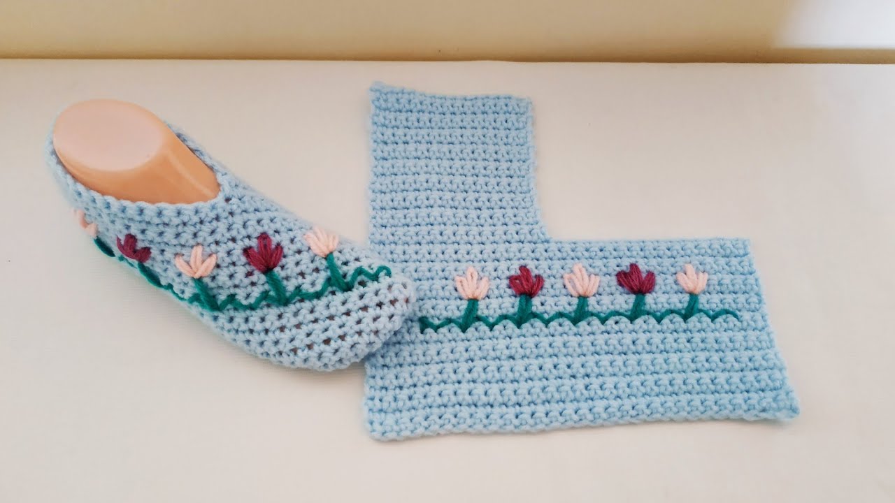 حذاء #كروشيه سهل بقطعة واحدة لجميع المقاسات/easy slippers#
