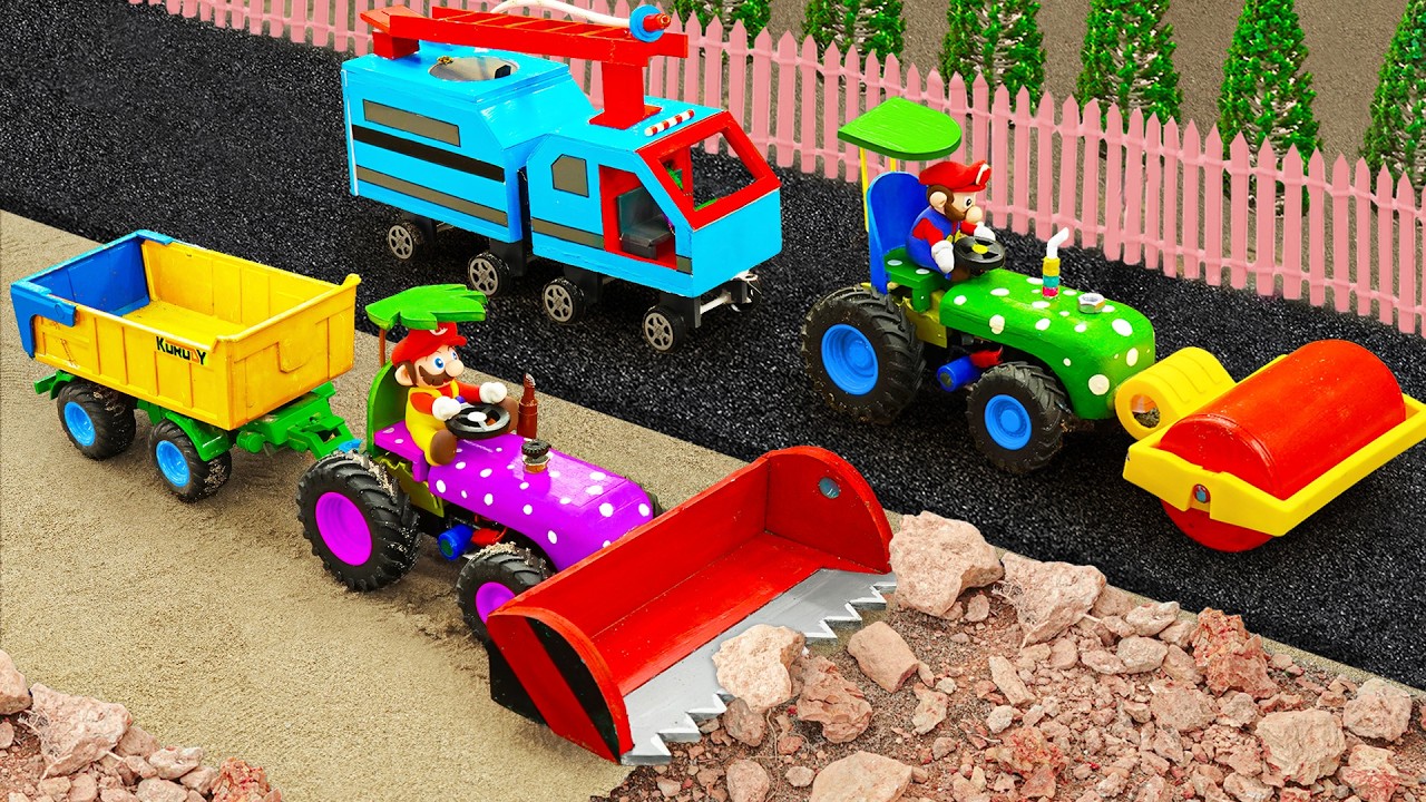 DIY Mini Road Construction Model Science Project | Bulldozer and Roller Building a Asphalt Road