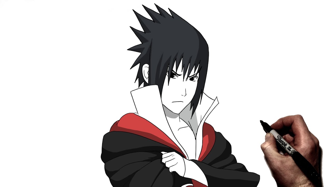 How To Draw Sasuke (Akatsuki Cloak) | Step By Step | Naruto