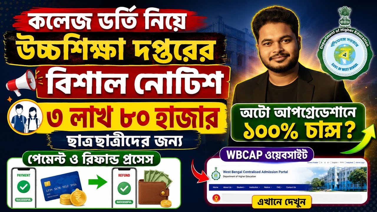 WBCAP College Admission 2026: Refund: WBCAP Merit List 2026: WBCAP Allotted List 2026: Upgradation