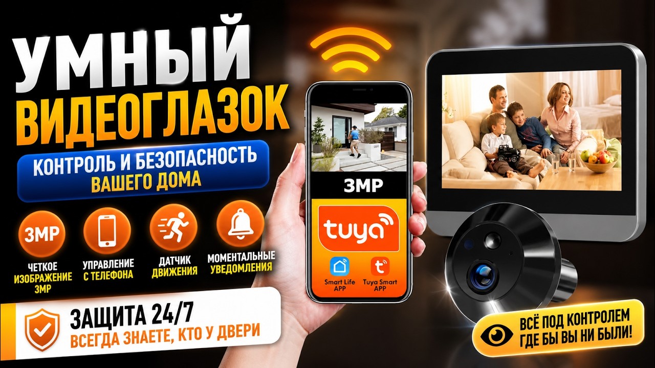 Беспроводной IP WiFi глазок домофон 3MP c ЖК экраном Tuya Smart Video Doorbell ED 300PA